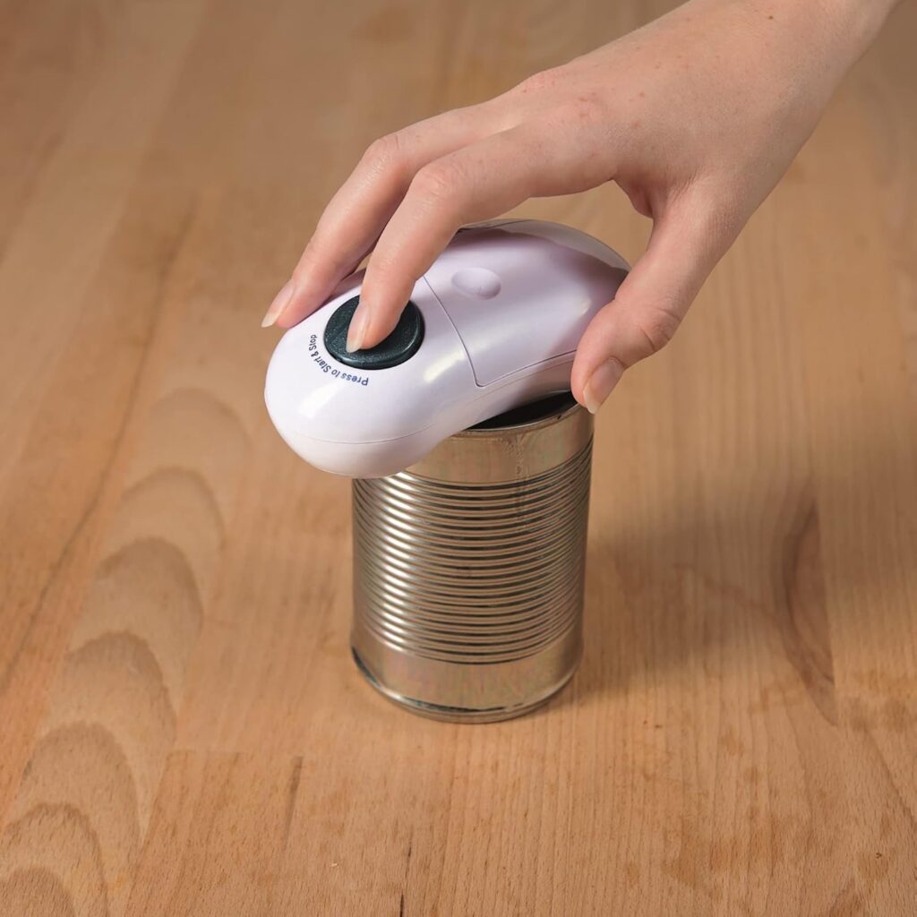 One touch can opener in white on can
