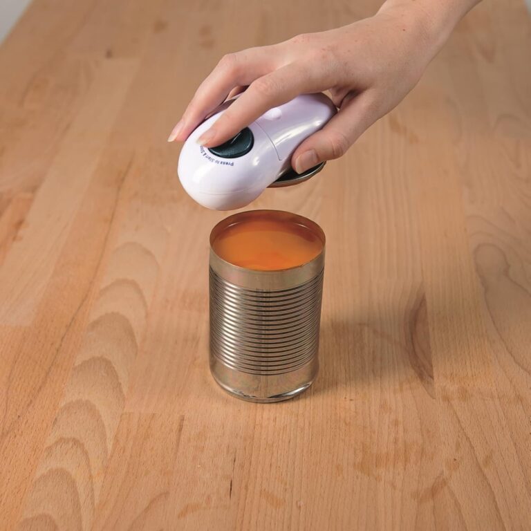 One touch can opener in white with opened tin
